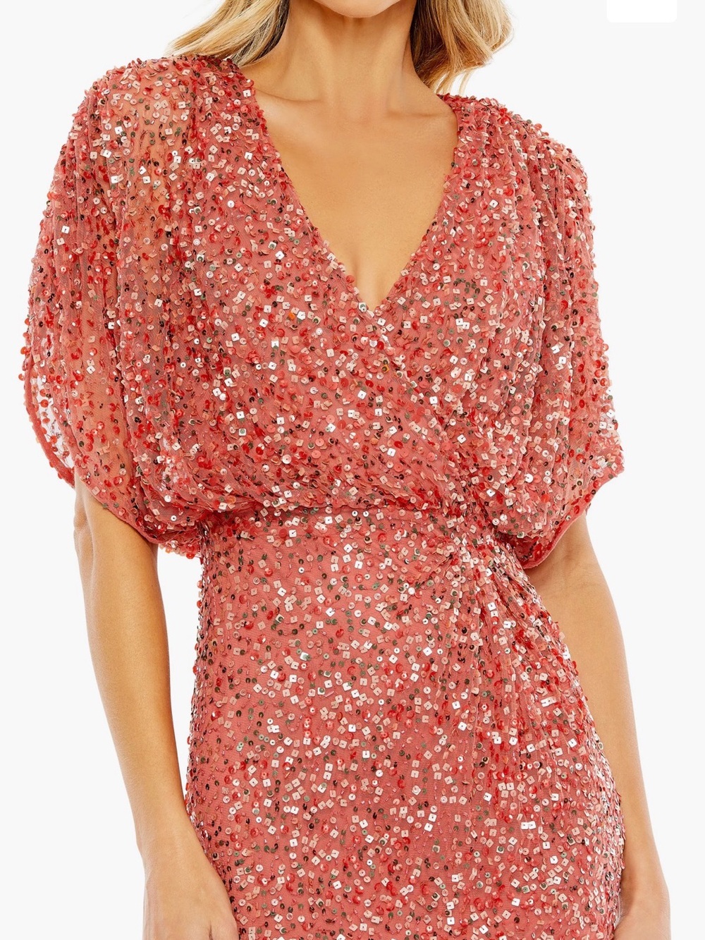 Mac Duggal Coral Sequin Wrap Dress
